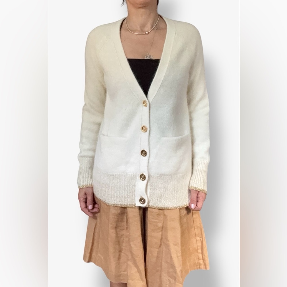 Juicy Couture Angora Knit Cardigan Sweater Womens Small White V-Neck
